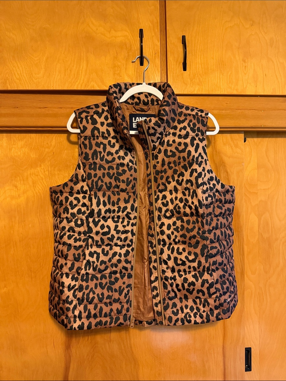 Lands' End Girls' Leopard Print Puffer Vest - Brown & Black